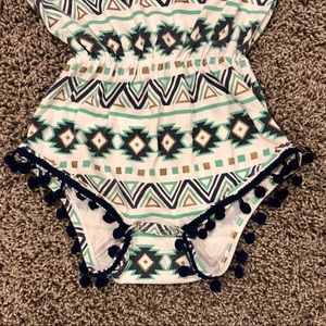 Bailey’s Blossoms One Pieces - Aztec pom pom romper with matching headband Bailey’s Blossoms One Pieces - Aztec pom pom romper with matching headband
